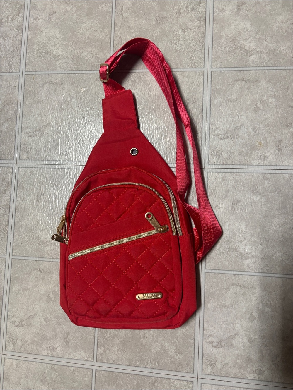 Quilted Red Crossbody Sling Bag with Gold Accents